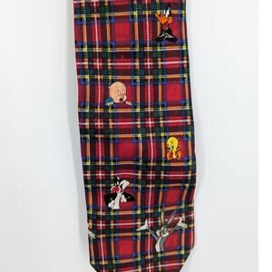 Vintage 1993 Looney Tunes Mania Tie Red Plaid Bugs Bunny Daffy Tweety 58x3.75